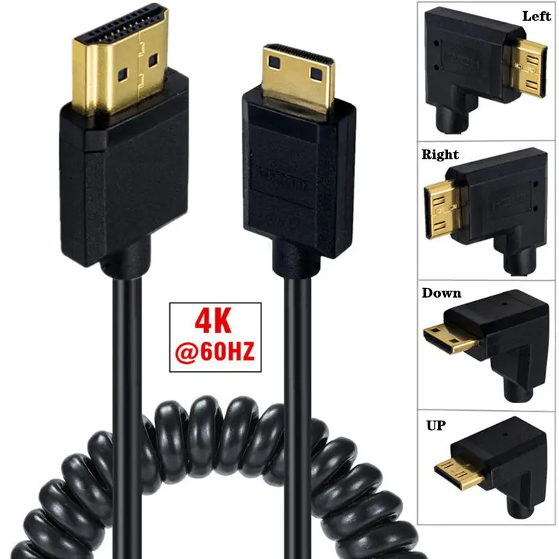 Koleno Mini HDMI Kompatibilné Samec Na HDMI Kompatibilné Muž Teleskopická Jar Kábel, Verzia 2.0 4K* 2K@60HZ HD Digitálny Fotoaparát Kábel